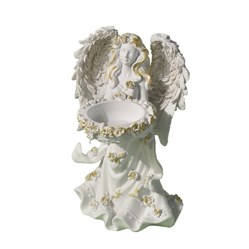 European Resin Angel Figurine Gold Accent Home Decor