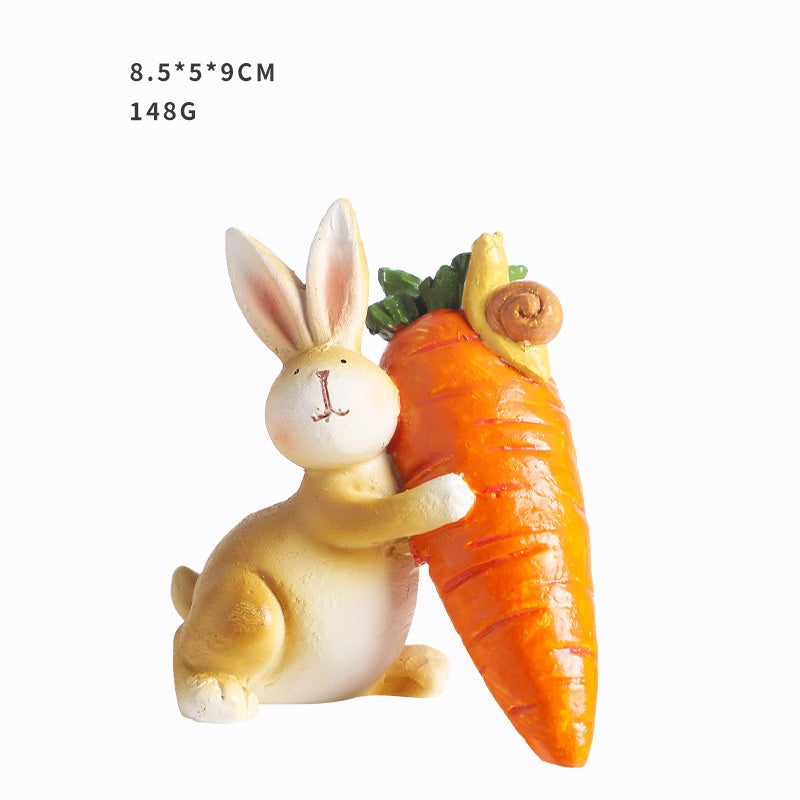 Easter Bunny Resin Figurine Cute Carrot Decor
