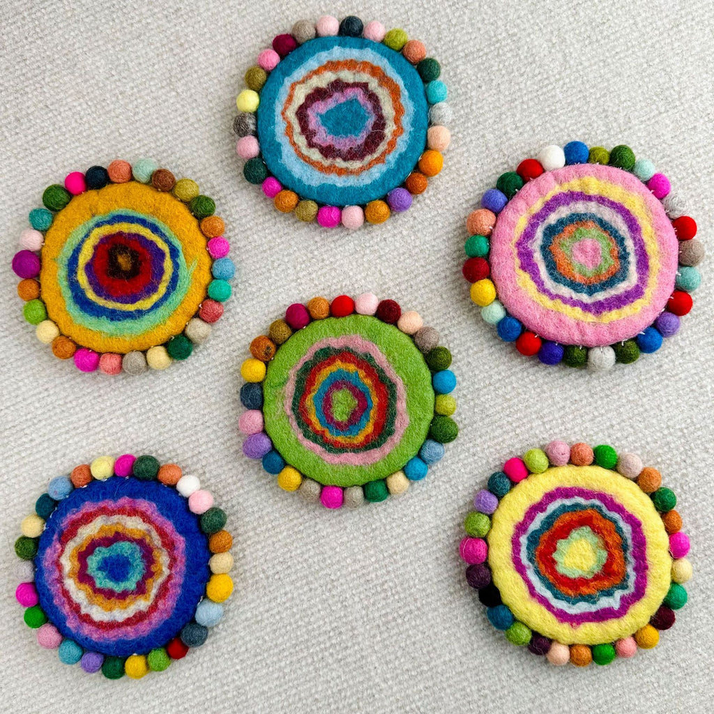Handmade Felt Coaster Set Wool Dye Round Coasters Hot Pad Table Decor