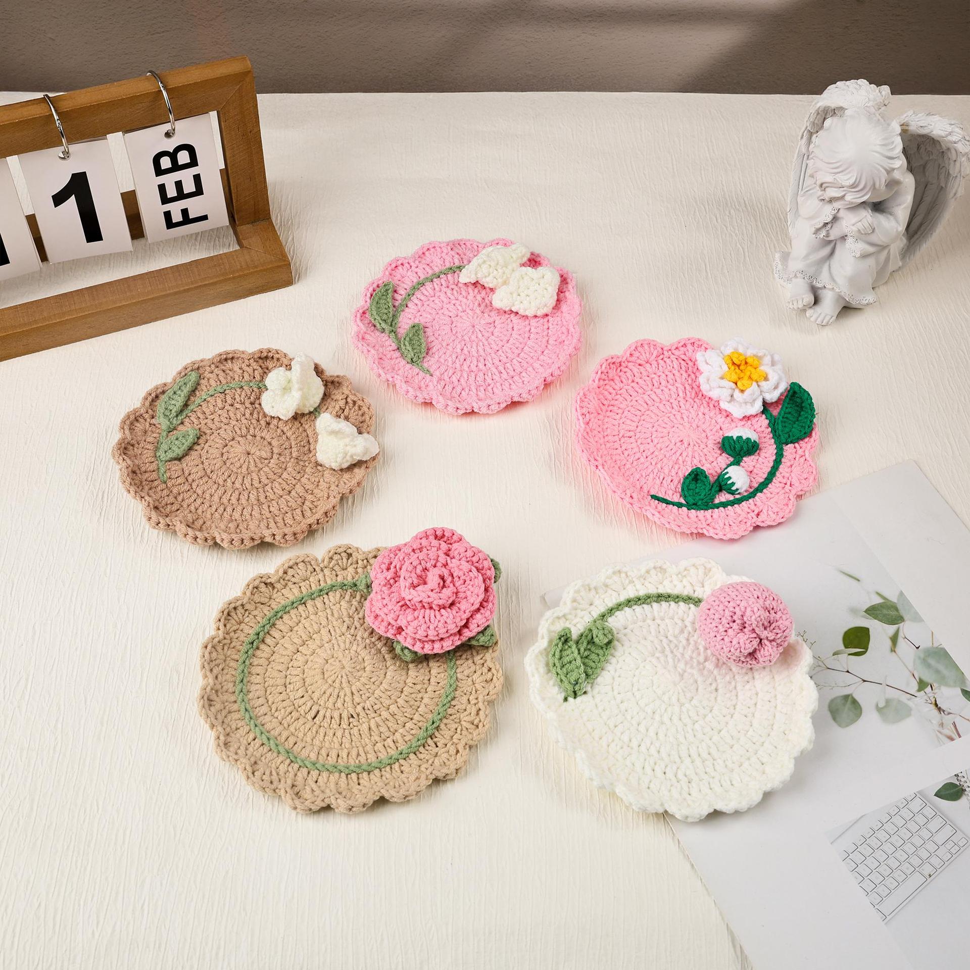 Crochet Flower Coaster Handmade Table Mat Floral Home Decor