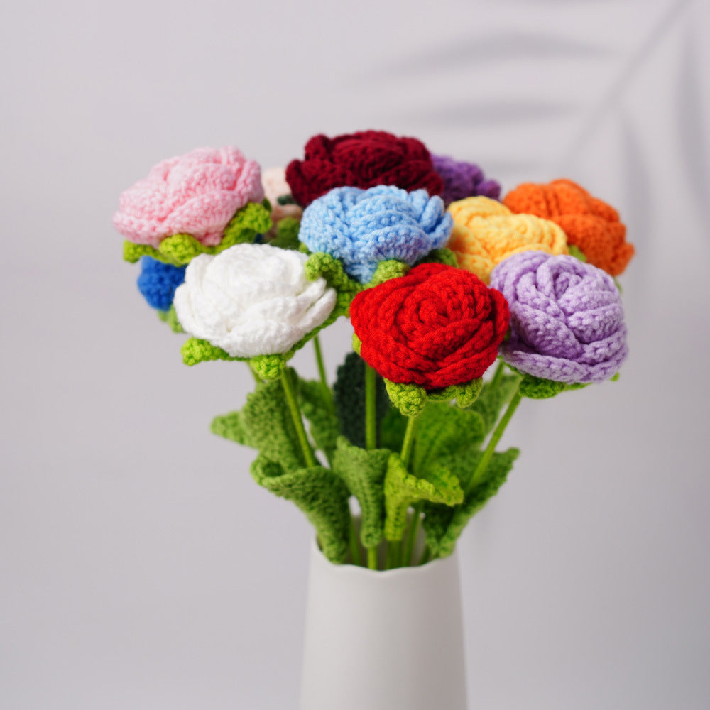 Valentine Crochet Rose Artificial Flower for Home Decor