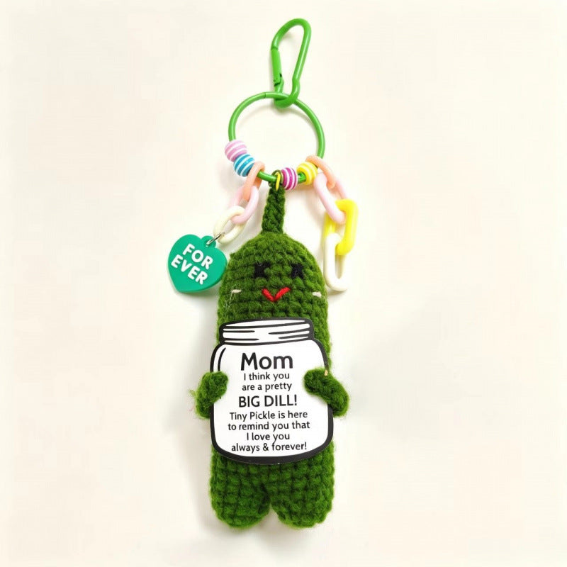 Handmade Crochet Cucumber Keychain Plush Toy Cute Fidget Doll