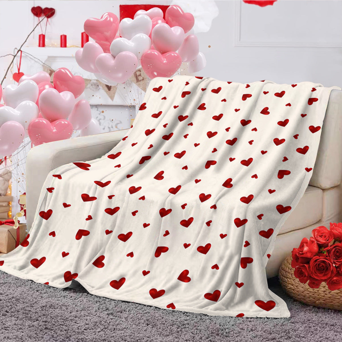 Valentine Flannel Throw Blanket Cozy Heart Print