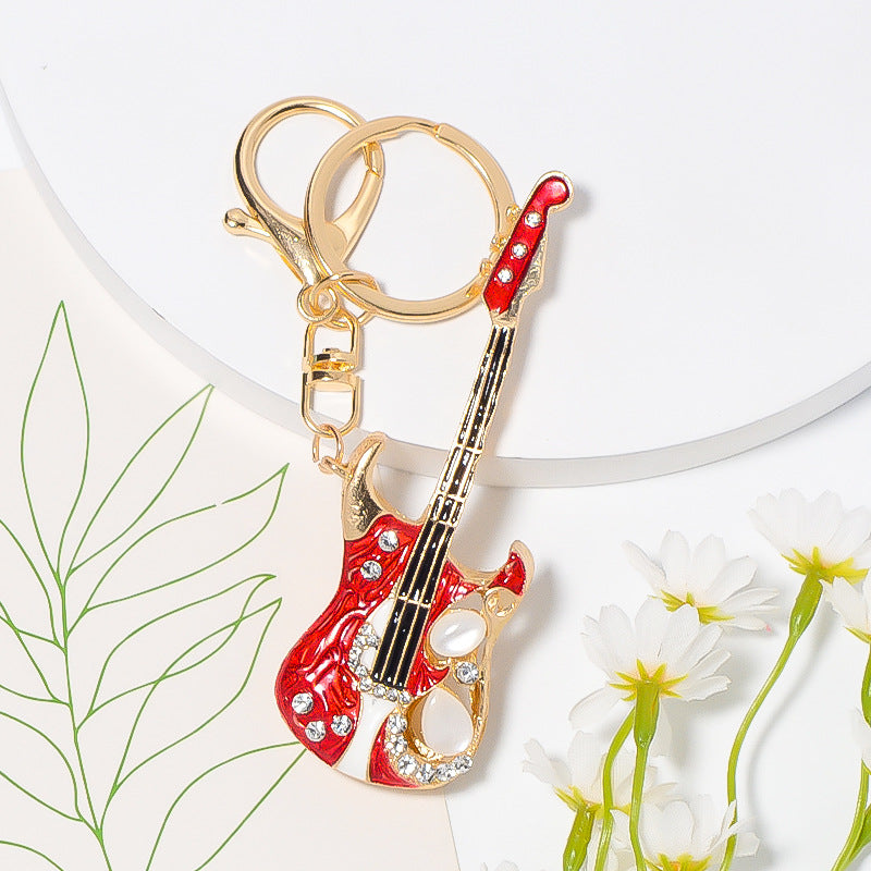 Rhinestone Guitar Keychain Metal Bag Charm Gift
