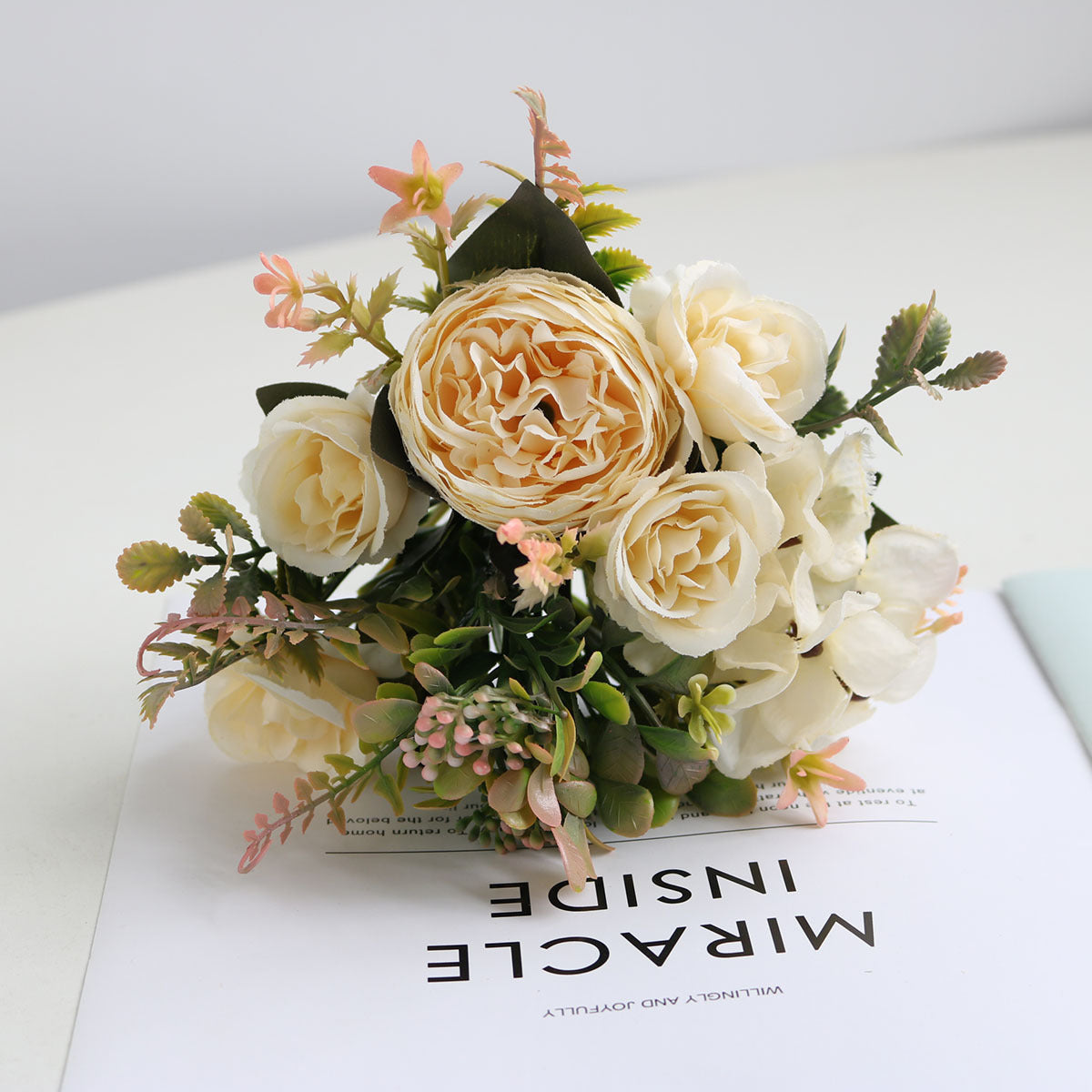 Valentine Faux Peony Rose Hydrangea Mini Bouquet Home Decor