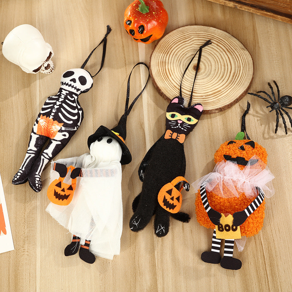 Halloween Hanging Plush Ornament Skeleton Pumpkin Cat Ghost Decor