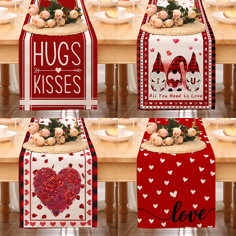 Valentine’s Day Heart Table Runner Red Printed Decor