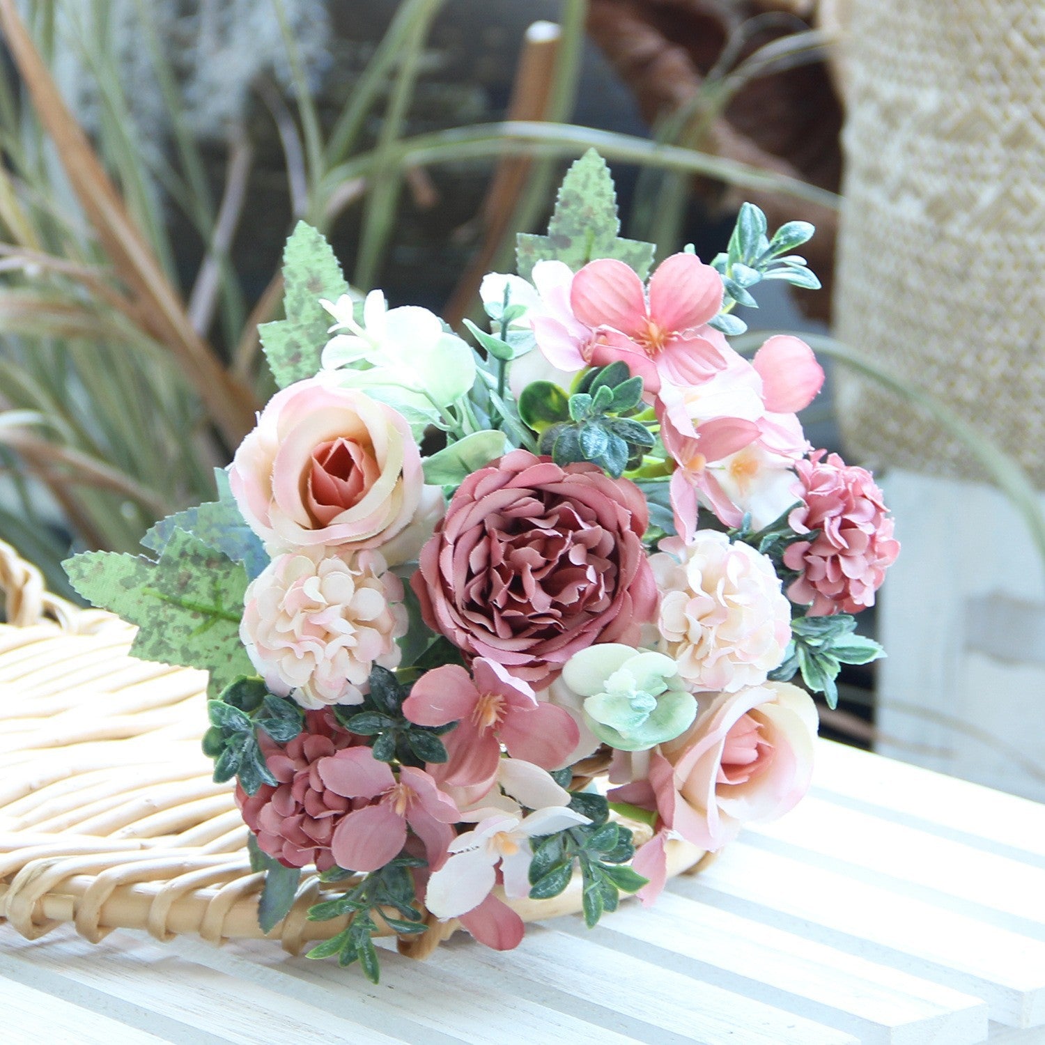 Artificial Rose Peony Bouquet Silk Flower Arrangement Decor