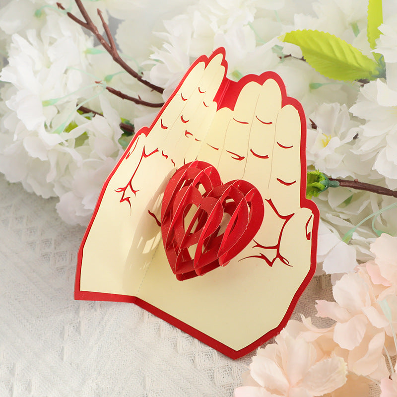 Valentines 3D Pop Up Heart in Hands Greeting Card Romantic