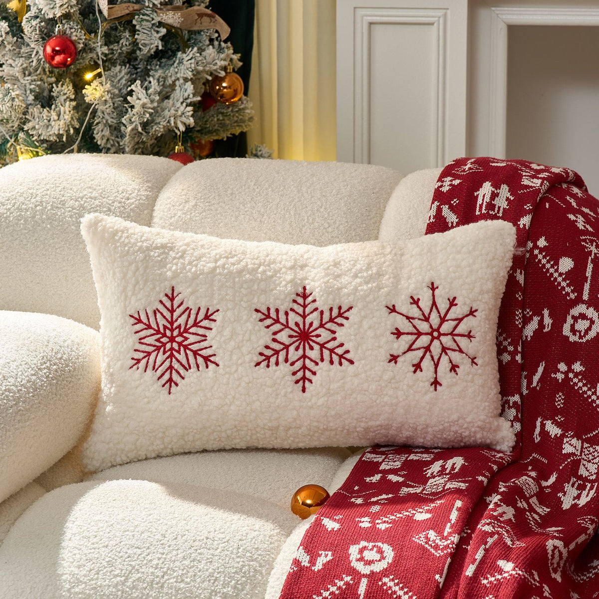 Christmas Embroidered Pillow Covers Gingerbread Snowflake