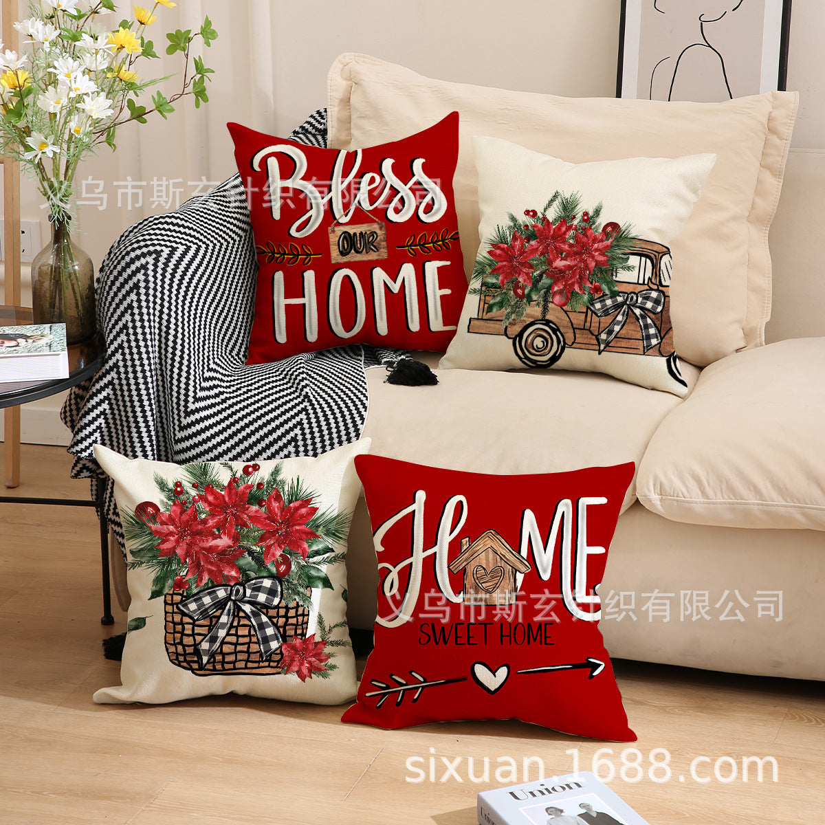 Valentine’s Day Linen Pillow Cover Holiday Letter Home Decor