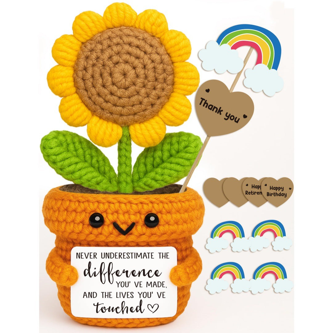 Crochet Sunflower Pot Plush Gift Positive Decor Toy
