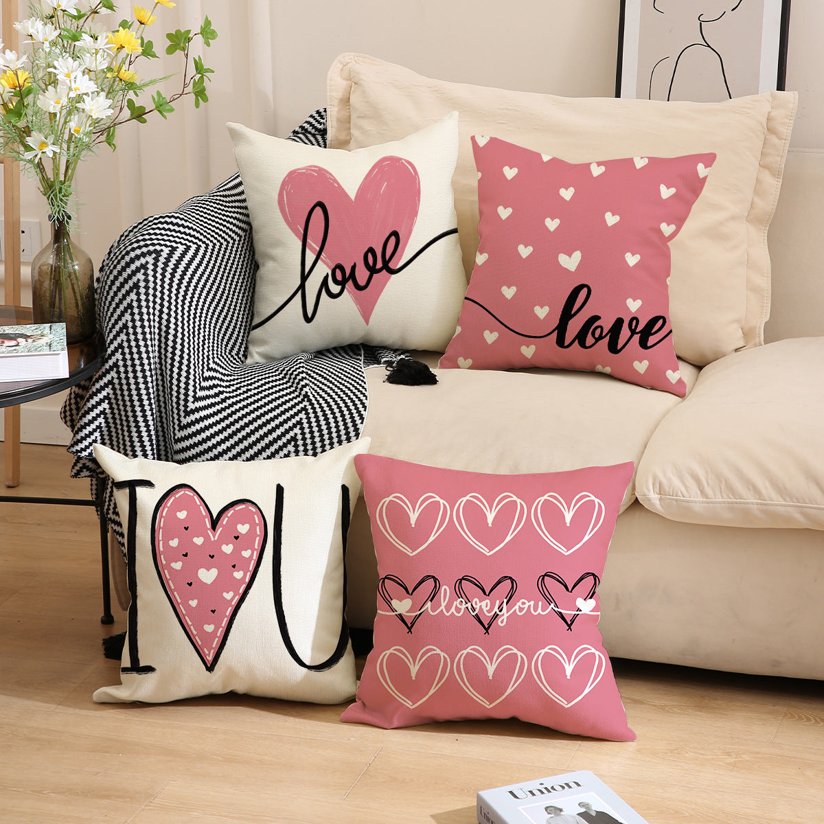 Valentine Heart Love Print Pillow Covers Set for Home Decor