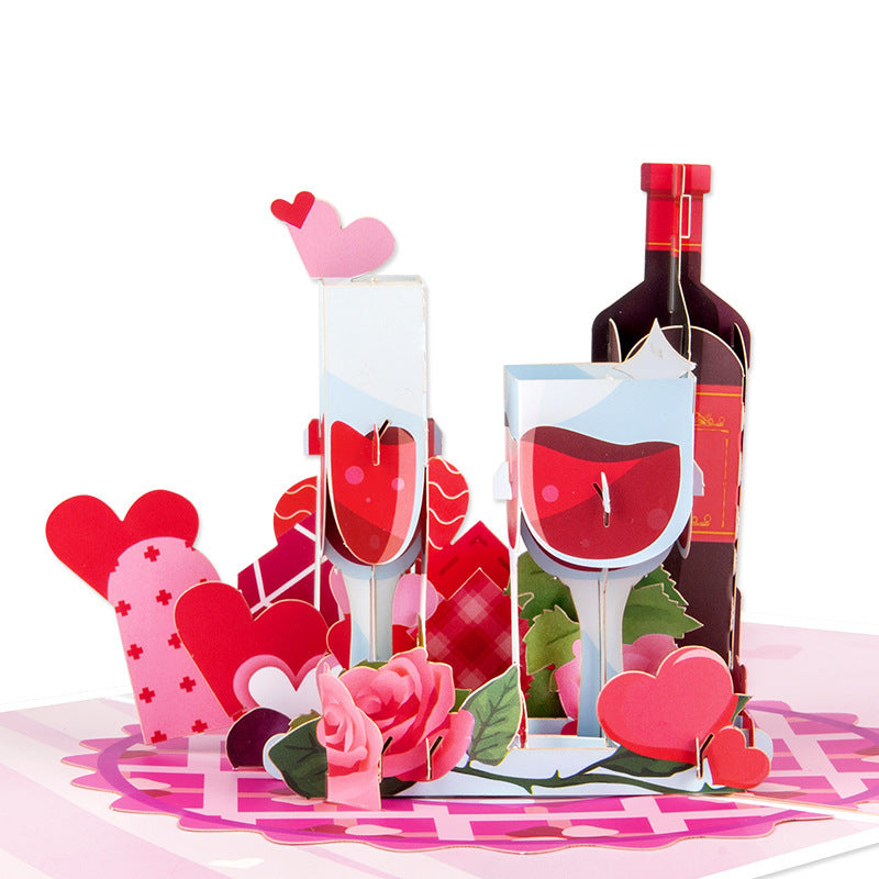 Valentines Day 3D Wine Glass Romantic Greeting Card Gift