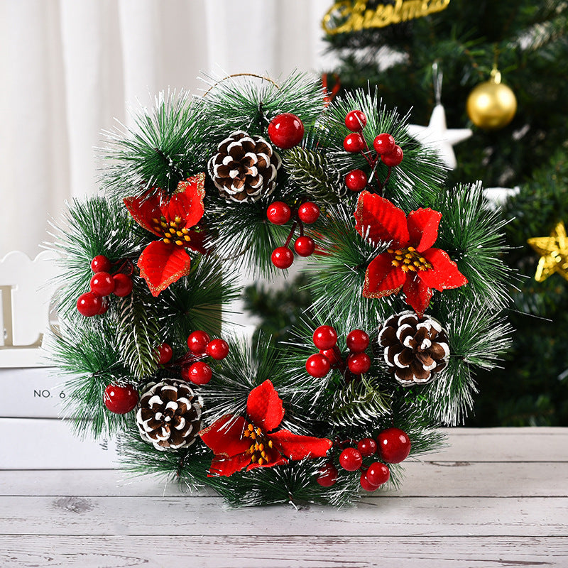 Snow Frosted Pinecone Christmas Wreath with Red Berries