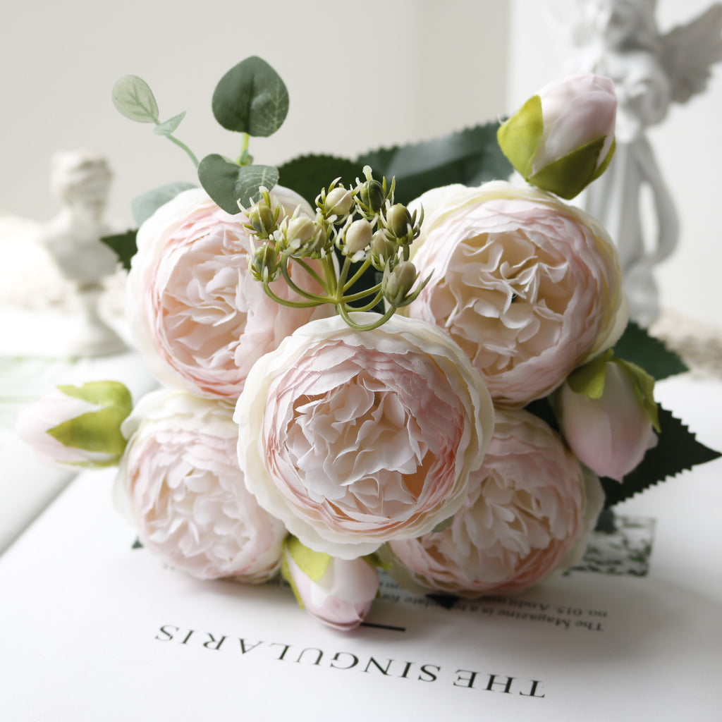 Valentine 5-Head Faux Peony Rose Floral Bouquet Decor