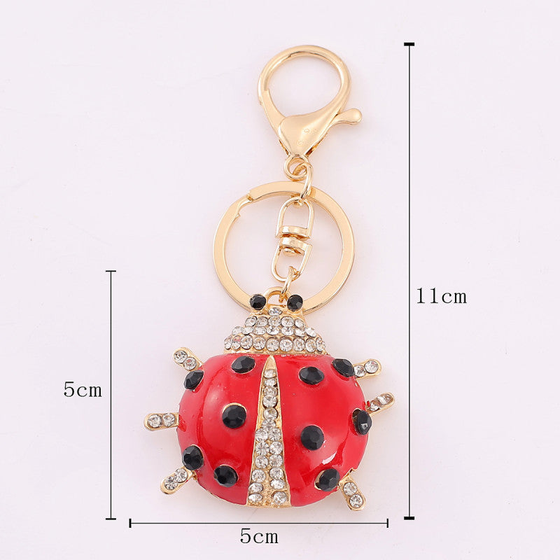 Rhinestone Ladybug Keychain Alloy Insect Charm Pendant