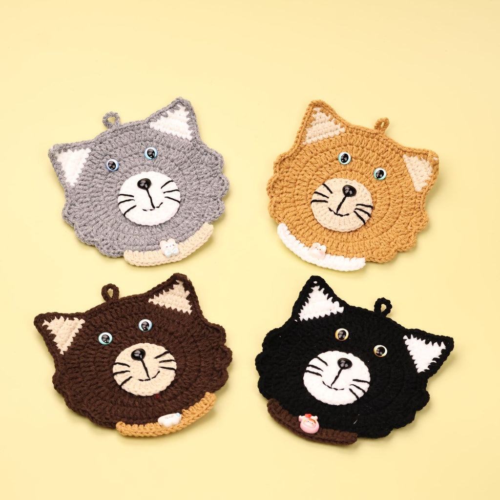 Handmade Crochet Cat Coaster Cute Animal Drink Mat
