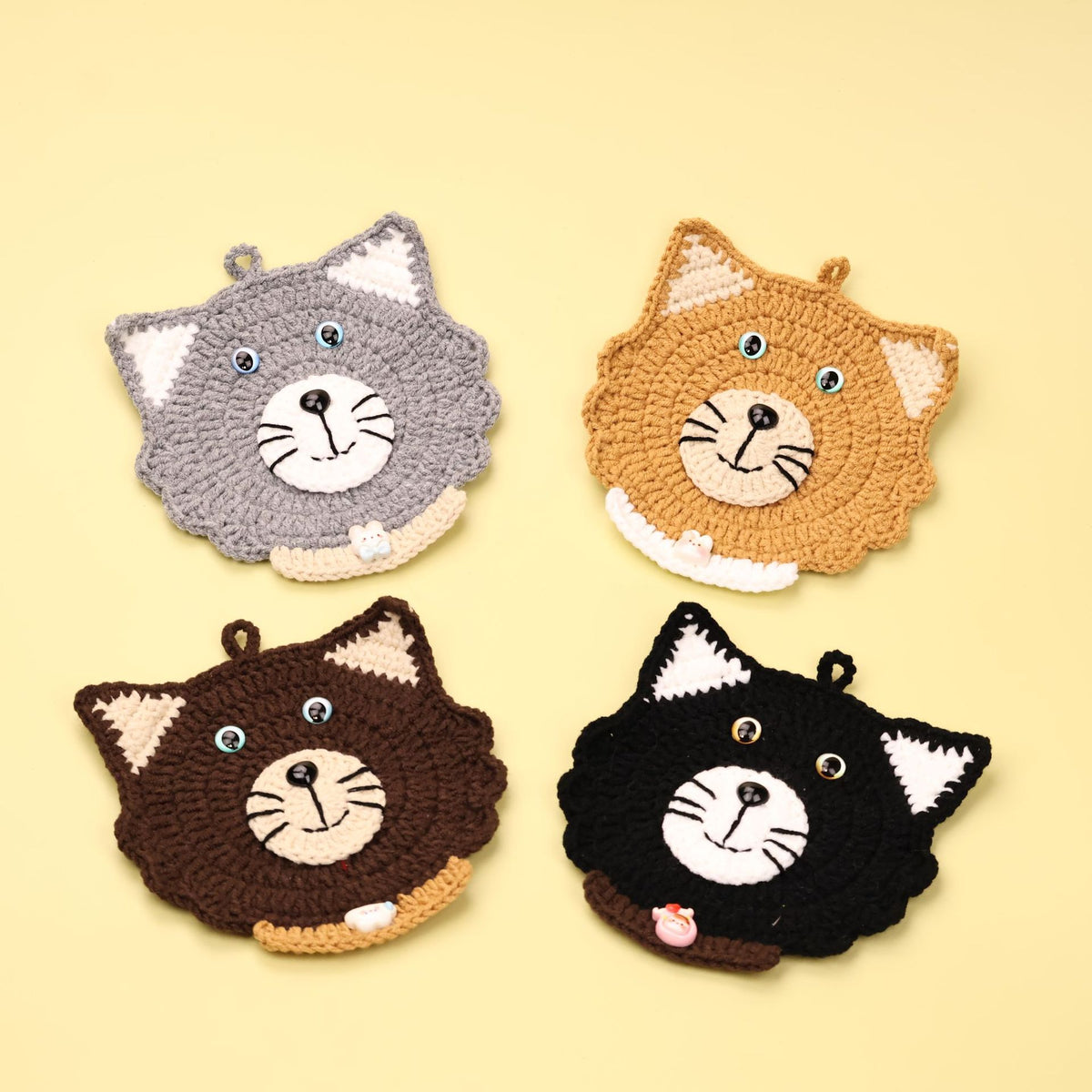 Handmade Crochet Cat Coaster Cute Animal Drink Mat