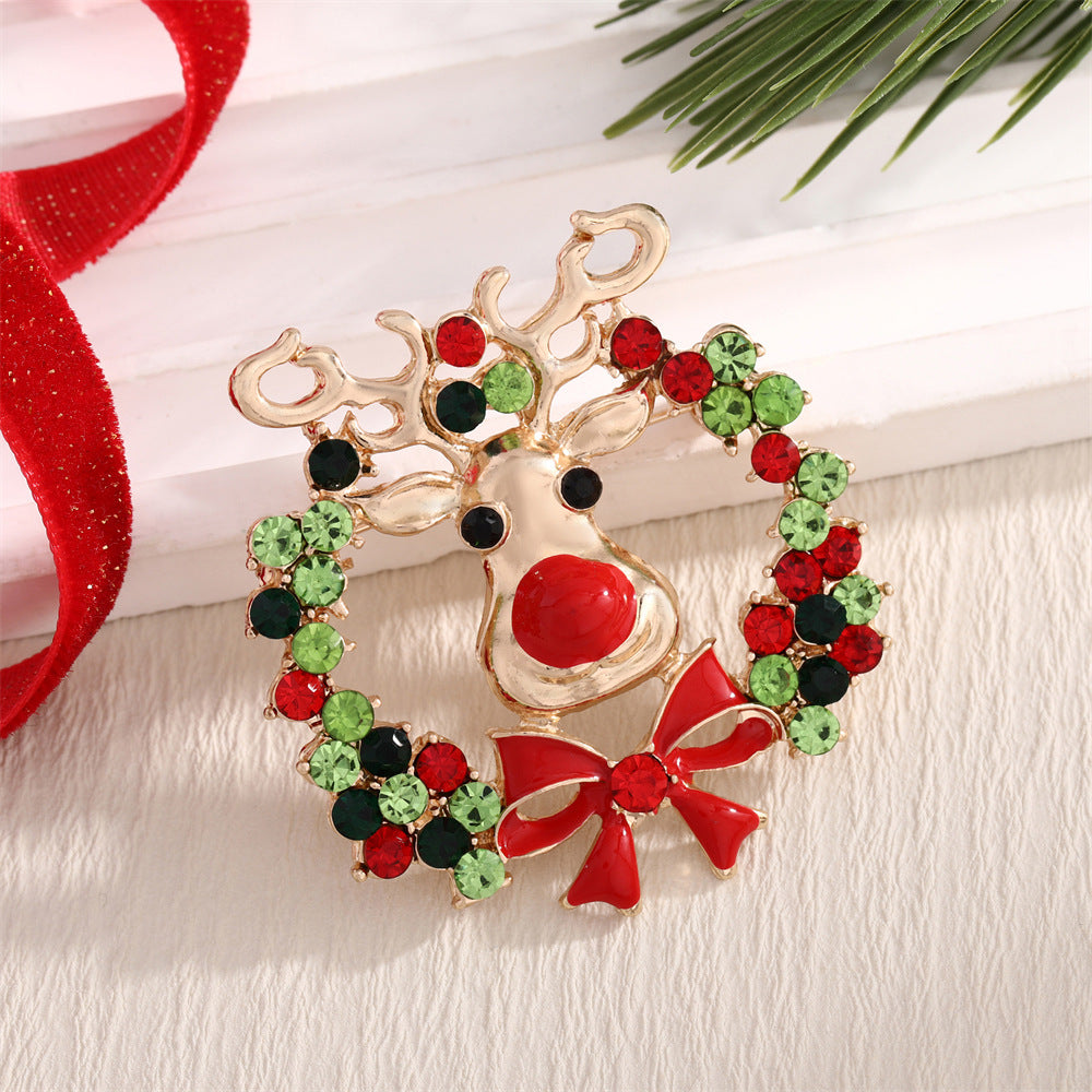 Christmas Alloy Wreath Brooch Holiday Tree Ornament
