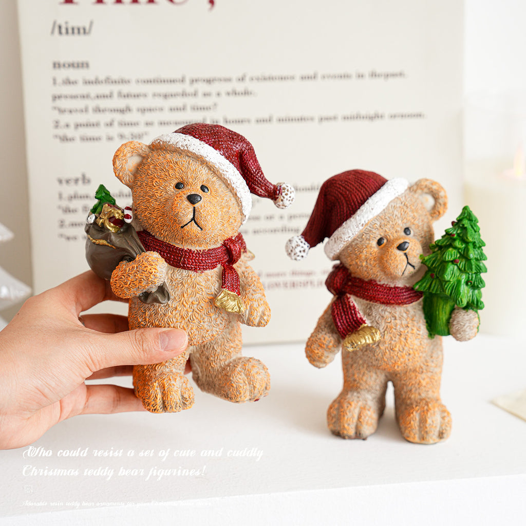 Christmas Bear Resin Figurine Santa Hat Holiday Decor