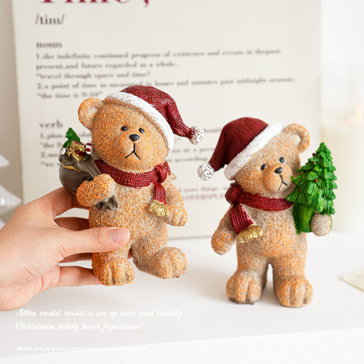 Christmas Bear Resin Figurine Santa Hat Holiday Decor