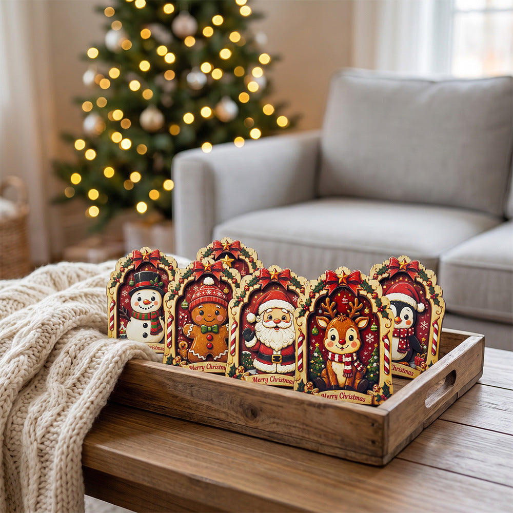 Christmas Wooden Santa Snowman Reindeer Character Tabletop Decor