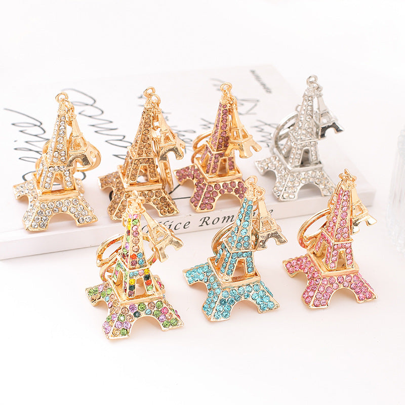 Crystal Eiffel Tower Keychain Sparkling Charm with Metal Ring