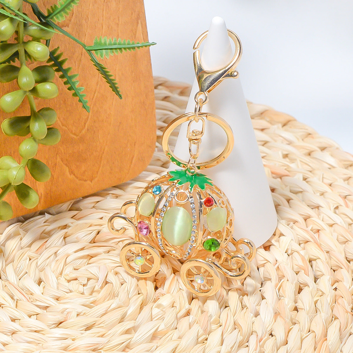 Rhinestone Pumpkin Carriage Keychain Bag Charm Gift