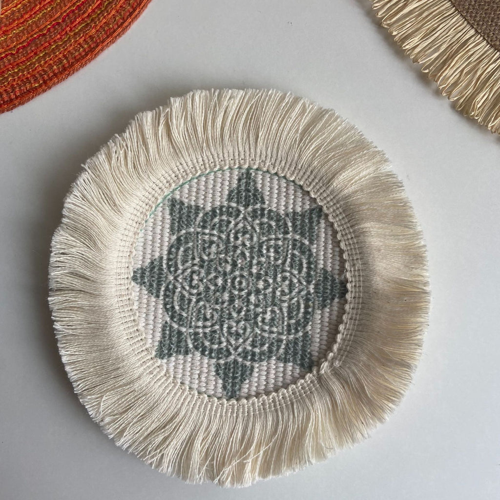 Boho Pattern Round Decorative Drink Coaster Set with Tassels