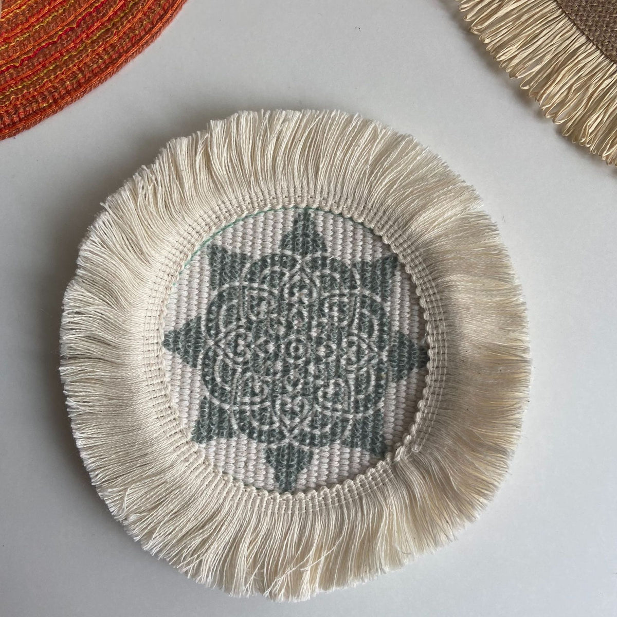 Boho Pattern Round Decorative Drink Coaster Set with Tassels