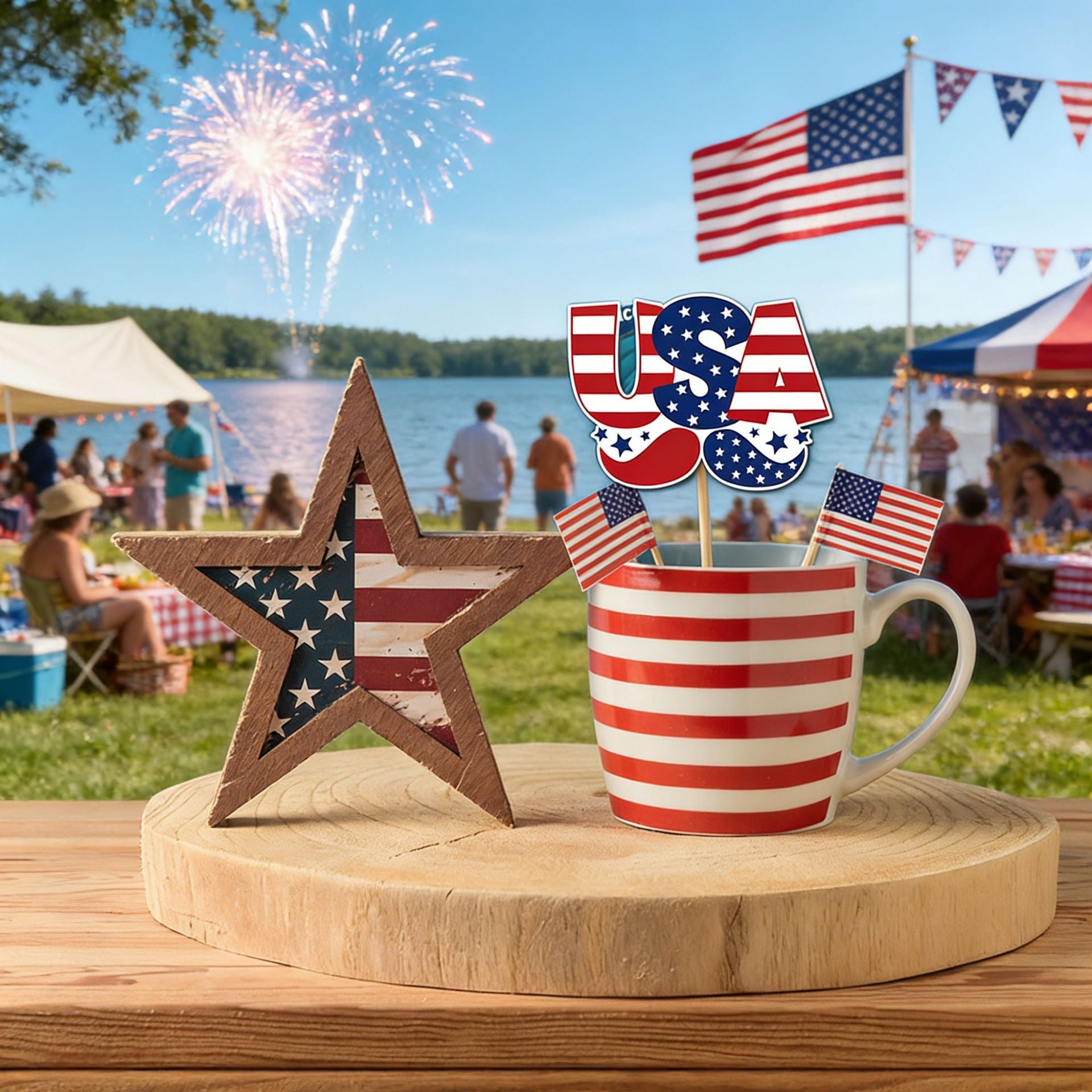 4th of July Patriotic Tabletop Flag Decoration Set USA Party Supplies