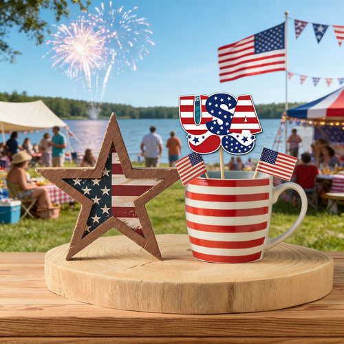 4th of July Patriotic Tabletop Flag Decoration Set USA Party Supplies