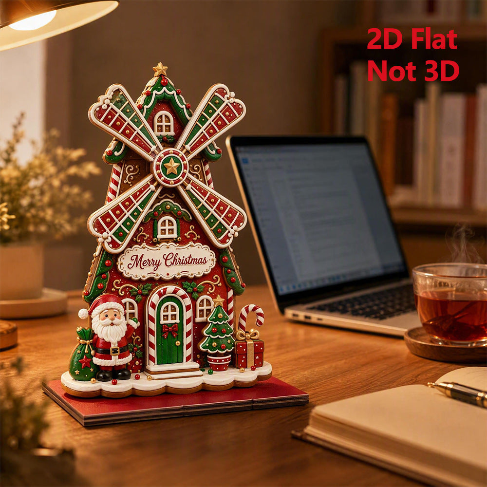 Christmas Santa Windmill Wooden Tabletop Decor