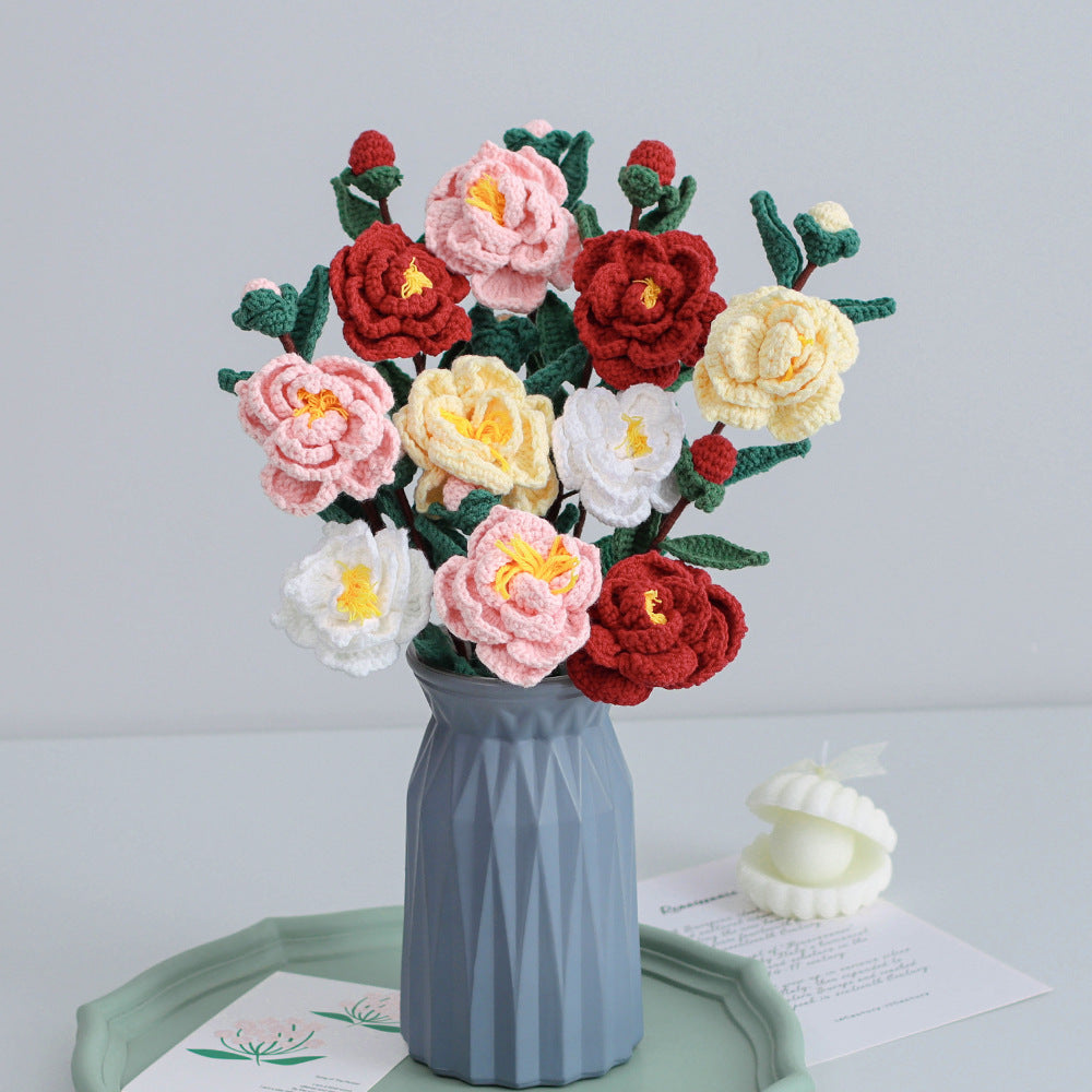 Valentine Handmade Crochet Camellia Flower Bouquet Gift
