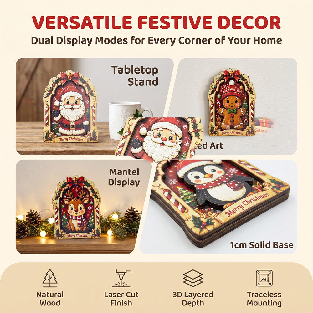 Christmas Wooden Santa Snowman Reindeer Character Tabletop Decor