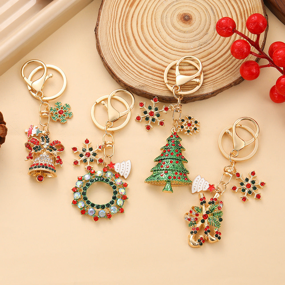 Rhinestone Christmas Charm Keychain Zinc Alloy Holiday Gift