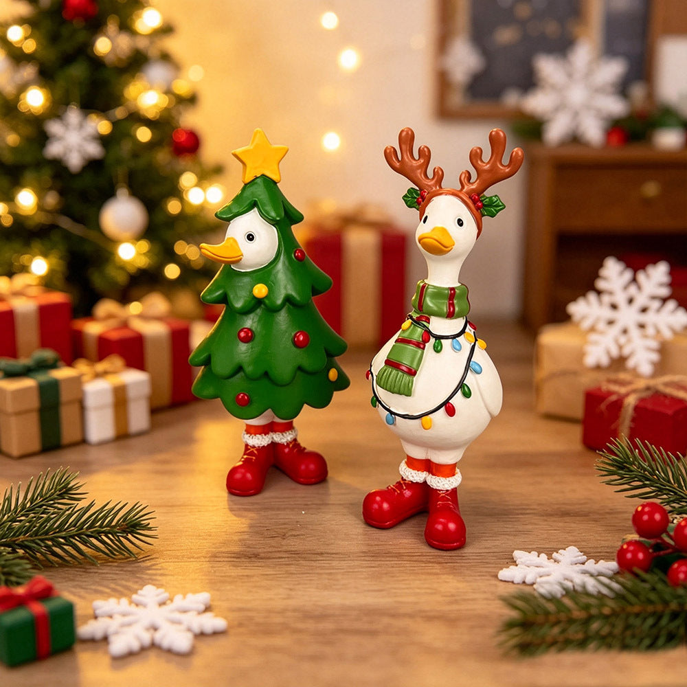 Cute Resin Christmas Duck Figurines Holiday Tabletop Decor