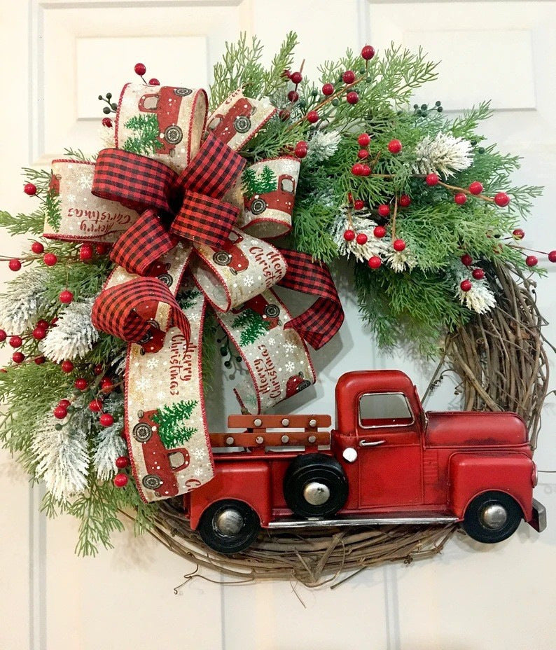 Red Truck Christmas Wreath Farmhouse Style Holiday Decor