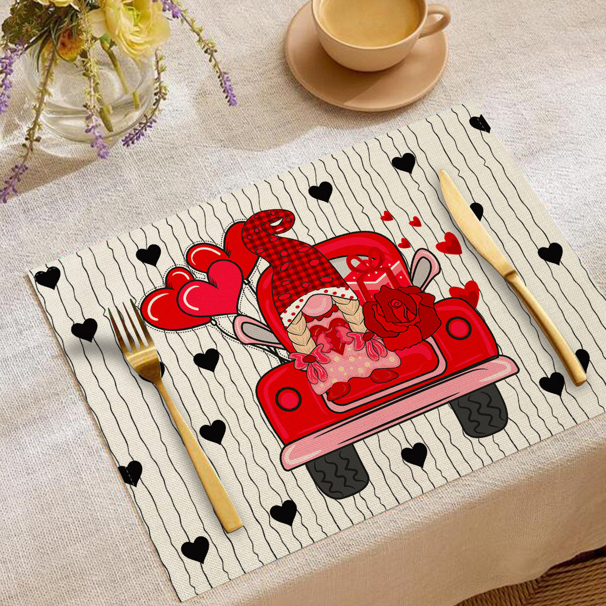 Valentine’s Day Red Heart Linen Placemat Table Setting Decor