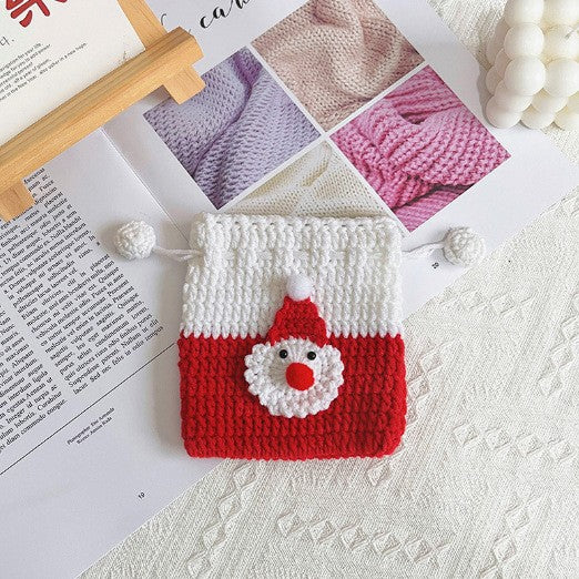 Crochet Christmas Drawstring Gift Pouch Holiday Storage Bag