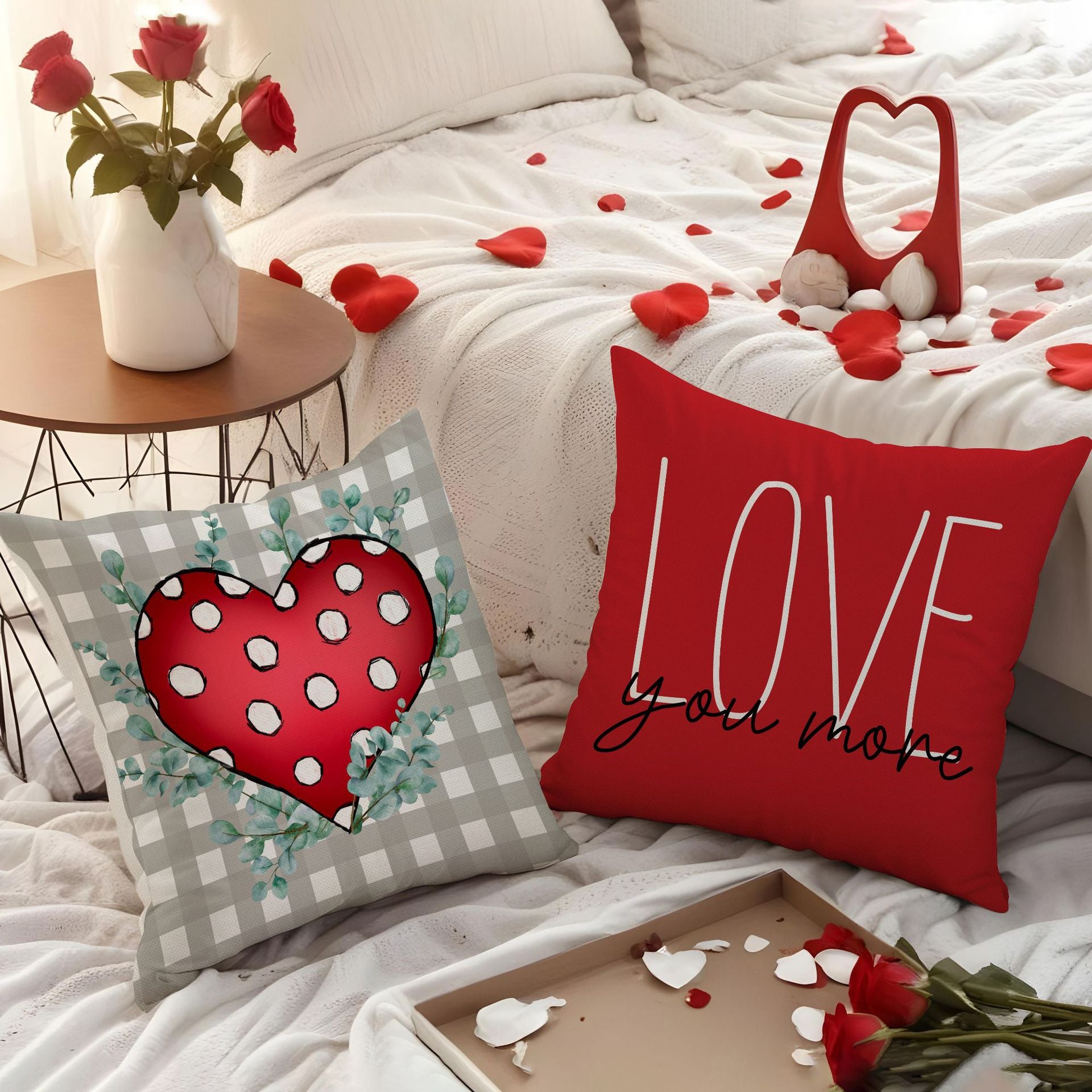 Valentine Heart Pillow Covers Decorative Linen Sofa Cushions