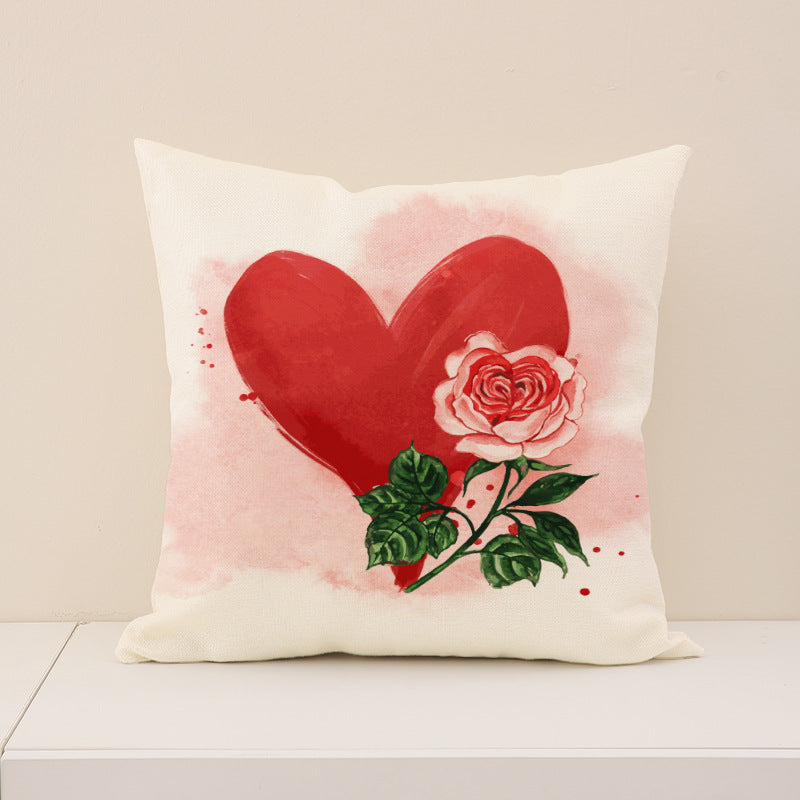 Red Valentine Heart Floral Love Decorative Pillow Cover