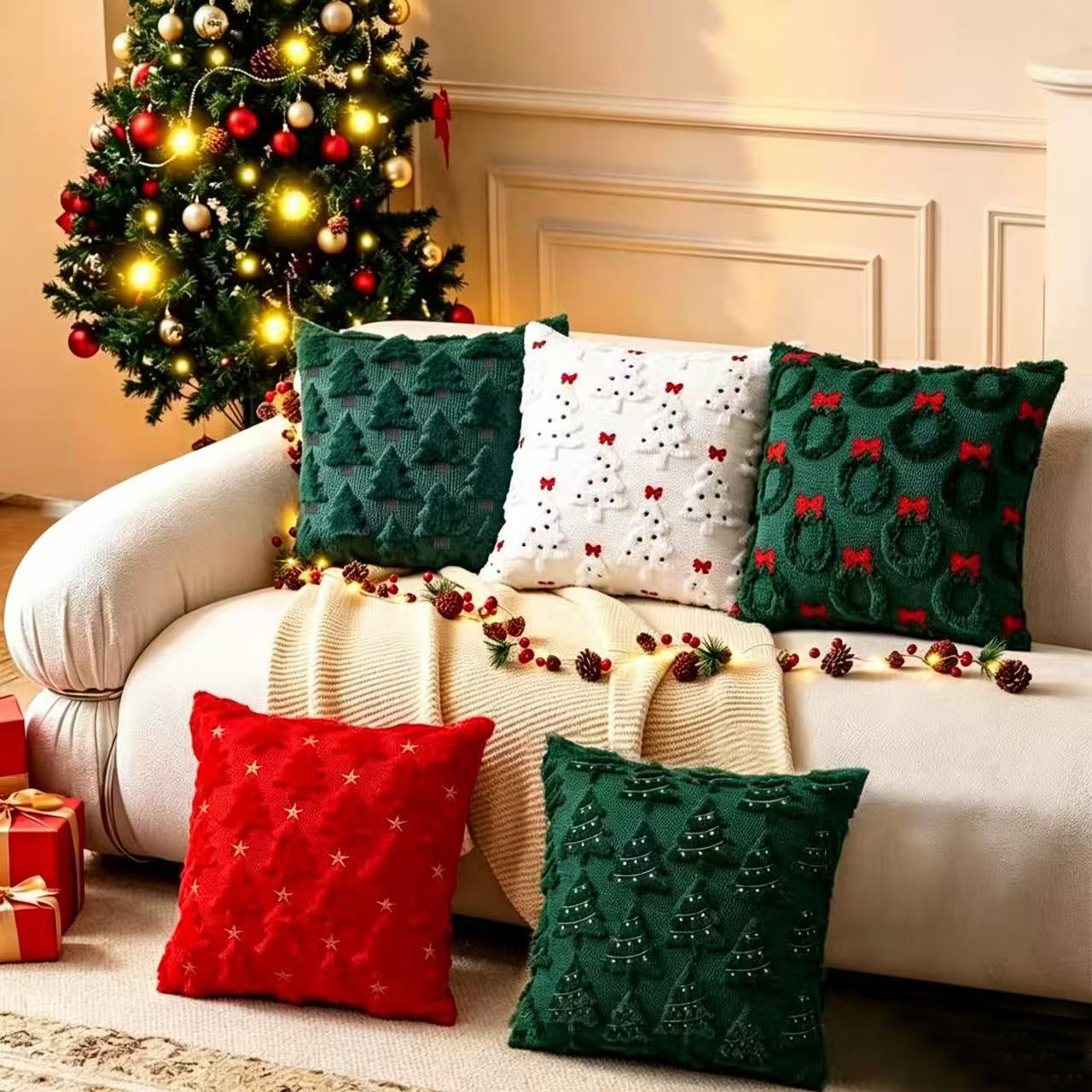 Christmas Tree Pattern Pillow Cover Holiday Home Decor