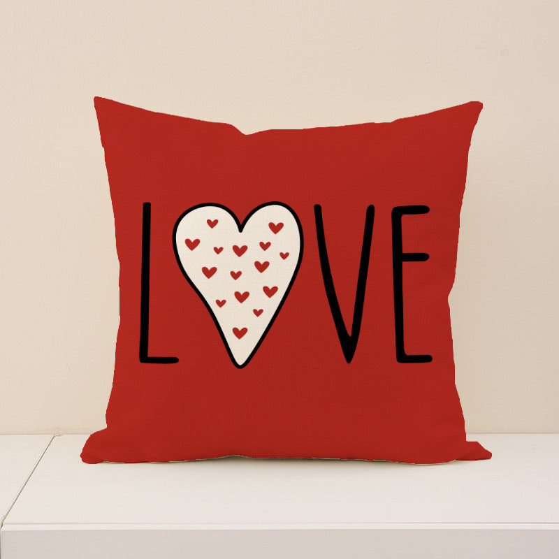 Red Valentine Heart Print Pillow Cover Set for Home Décor