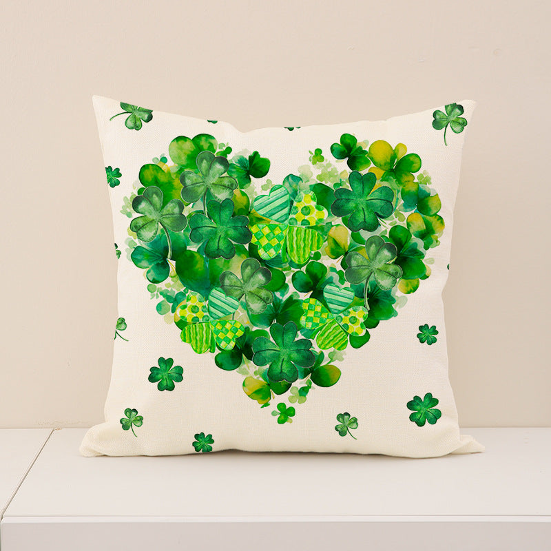St. Patrick’s Day Shamrock Linen Pillow Cover Home Decor