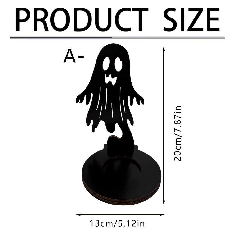 Spooky Halloween Wooden Candle Holder Tabletop Decor