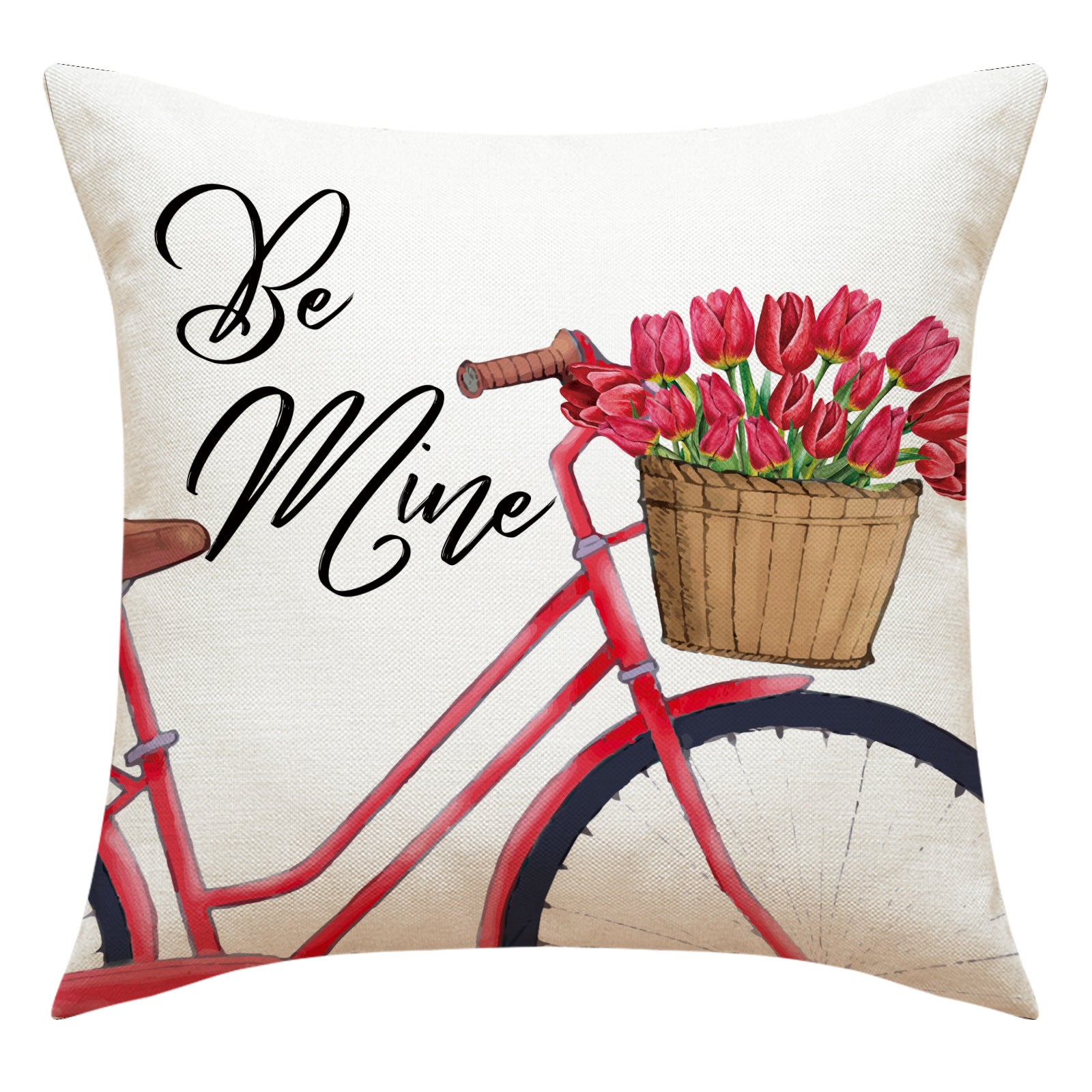 Valentine Tulip Print Linen Pillow Covers Spring Gift Decor