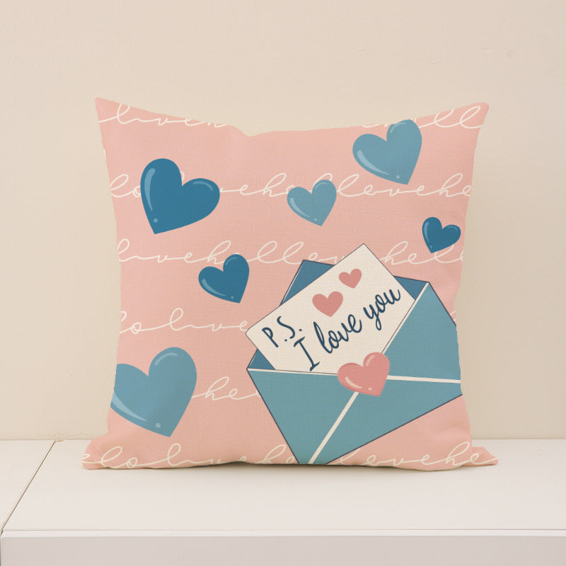 Love Forever Pink and Blue Heart Valentine Pillow Covers Set