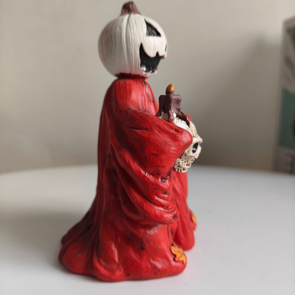 Halloween Pumpkin Skeleton Figurine Spooky Tabletop Decor